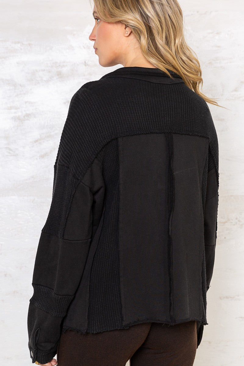 POL Oversize Contrast Panels Snap Button Shacket