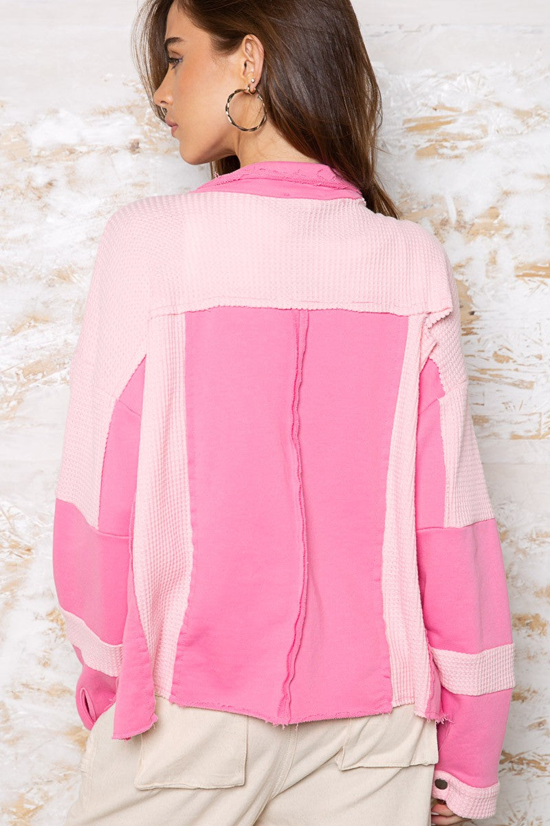 POL Oversize Contrast Panels Snap Button Shacket