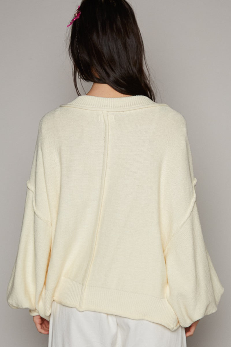 POL Dropped Shoulder Button Down Hacci Cardigan Top