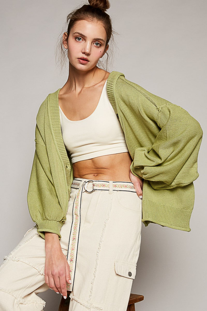 POL Dropped Shoulder Button Down Hacci Cardigan Top