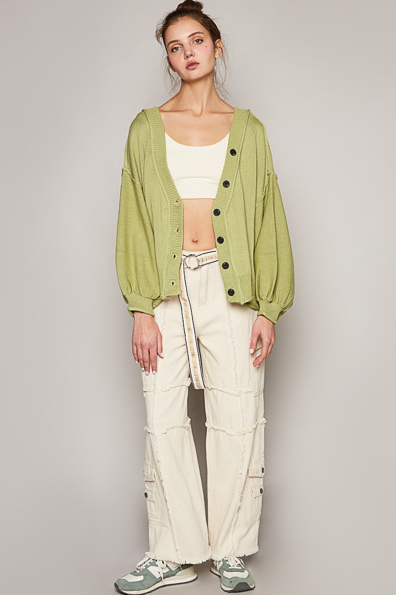 POL Dropped Shoulder Button Down Hacci Cardigan Top