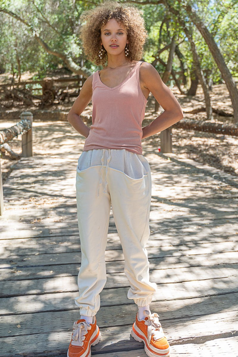 POL N Neck Sleeveless Ribbed Solid Basic Top