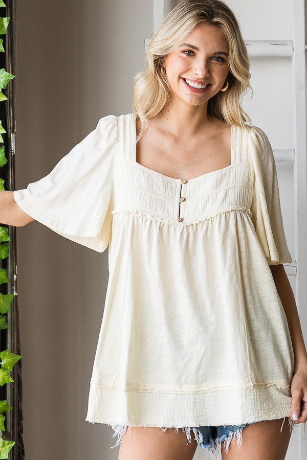 Oli & Hali Mineral Washed Ballon Sleeve Babydoll Top