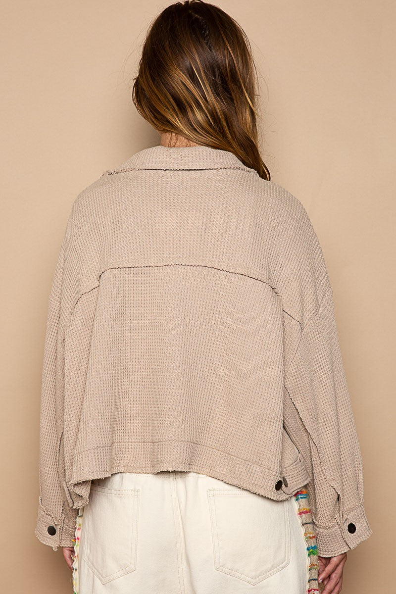 POL Oversize Pocket Front Button Down  Long Sleeve Collared Thermal Jacket - Roulhac Fashion Boutique