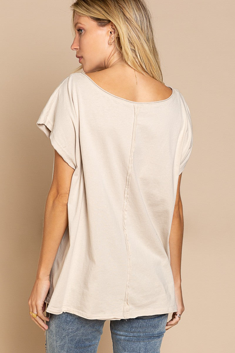 POL Short Sleeve Studded Peace Emblem Tee Top