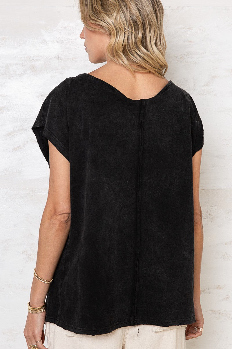 POL Short Sleeve Studded Peace Emblem Tee Top