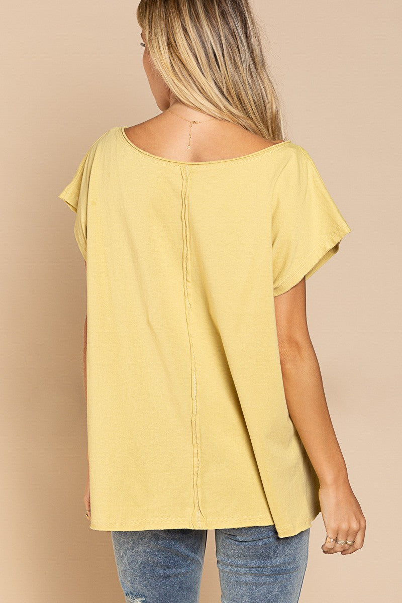 POL Short Sleeve Studded Peace Emblem Tee Top