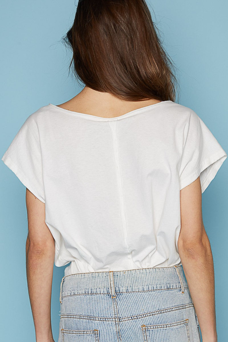 POL Short Sleeve Studded Peace Emblem Tee Top