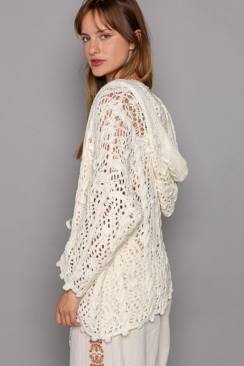 POL Open Weaving Long Sleeve Hoodie Sweater Cardigan Top