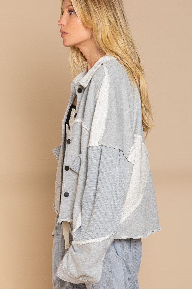 POL Raw Edge Hemline Button Closure Long Sleeve Jacket
