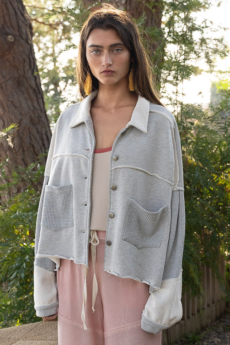 POL Raw Edge Hemline Button Closure Long Sleeve Jacket