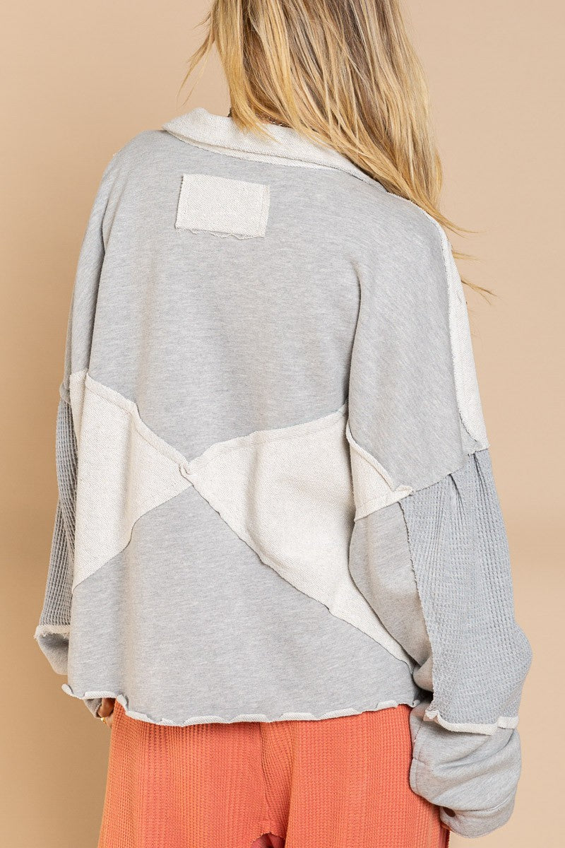 POL Raw Edge Hemline Button Closure Long Sleeve Jacket