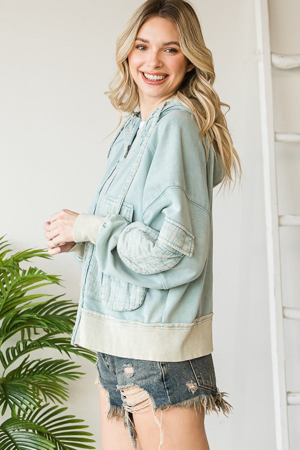 Oli & Hali Mineral Washed Cargo Pockets Hoodie Jacket