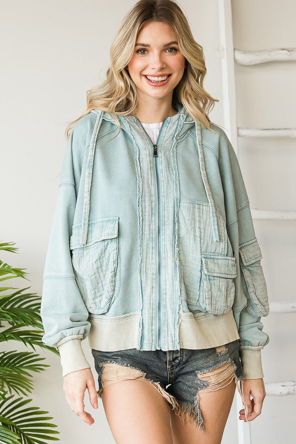 Oli & Hali Mineral Washed Cargo Pockets Hoodie Jacket