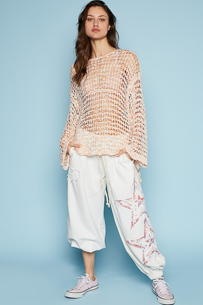 POL Oversize Fish Net Knit Multi Color Sweater Top