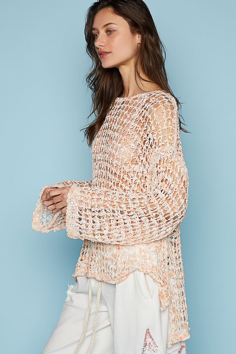 POL Oversize Fish Net Knit Multi Color Sweater Top