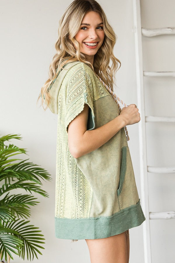 Oli & Hali Mineral Washed Colorblock Light Knit Sleeve Jacket