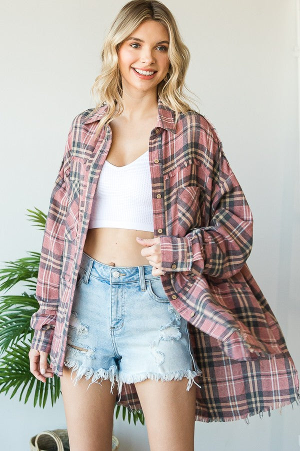 Oli & Hali Mineral Washed Flannel Shirts Top