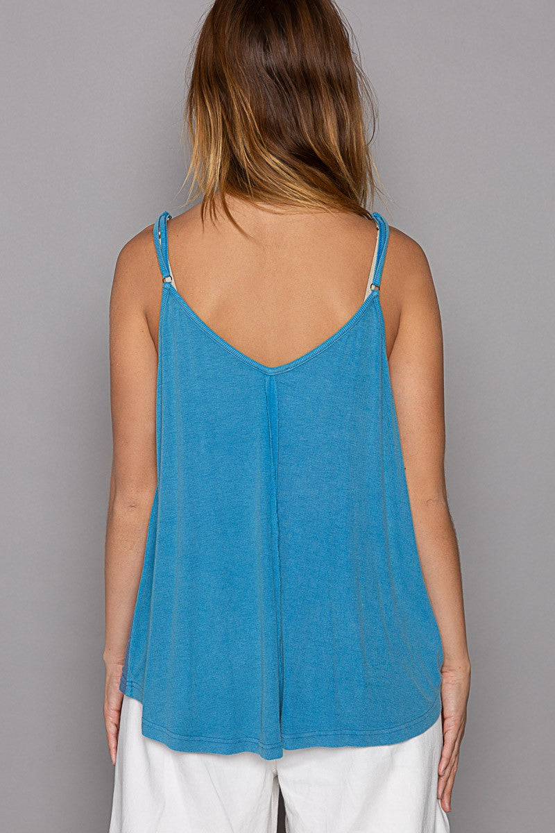 POL Color Block Cut Edge Sleeveless Relaxed Fit Top