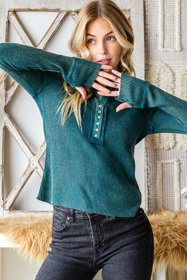 Oli & Hali Mineral Washed Henley Neck Thermal Top