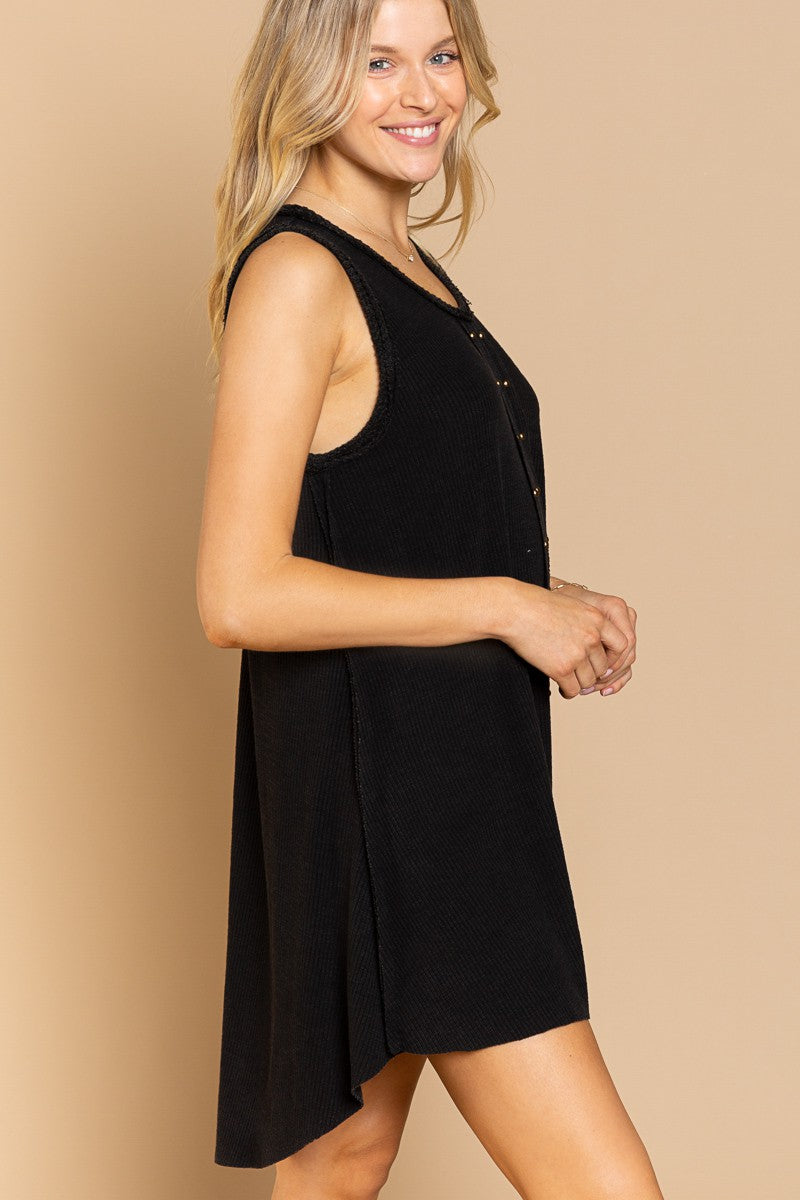 POL Round Neck Thermal Sleeveless Relaxed Fit Rib Thermal Mix Dress