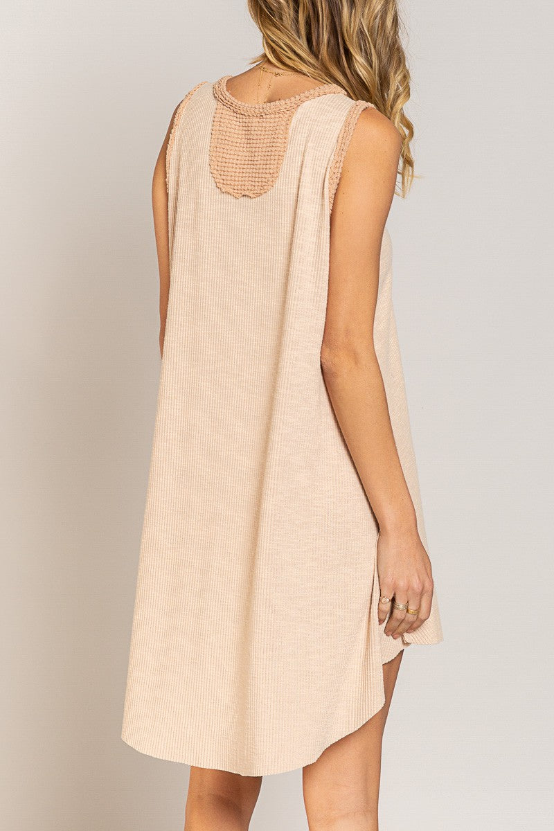 POL Round Neck Thermal Sleeveless Relaxed Fit Rib Thermal Mix Dress