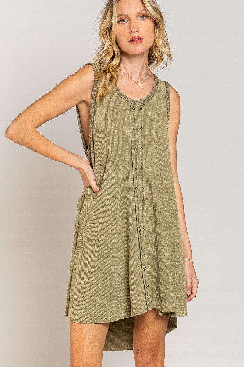 POL Round Neck Thermal Sleeveless Relaxed Fit Rib Thermal Mix Dress