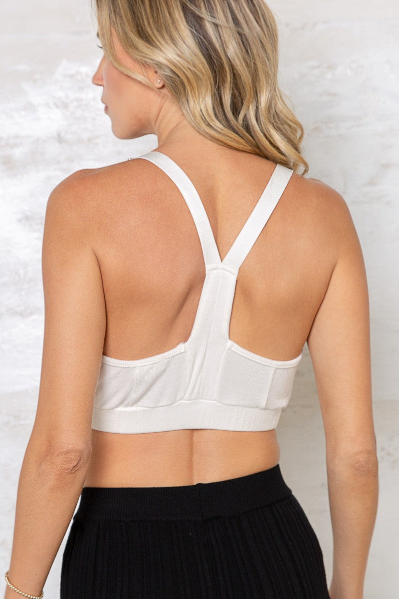 POL Deep U Neck Ribbed Fabric Bra Top