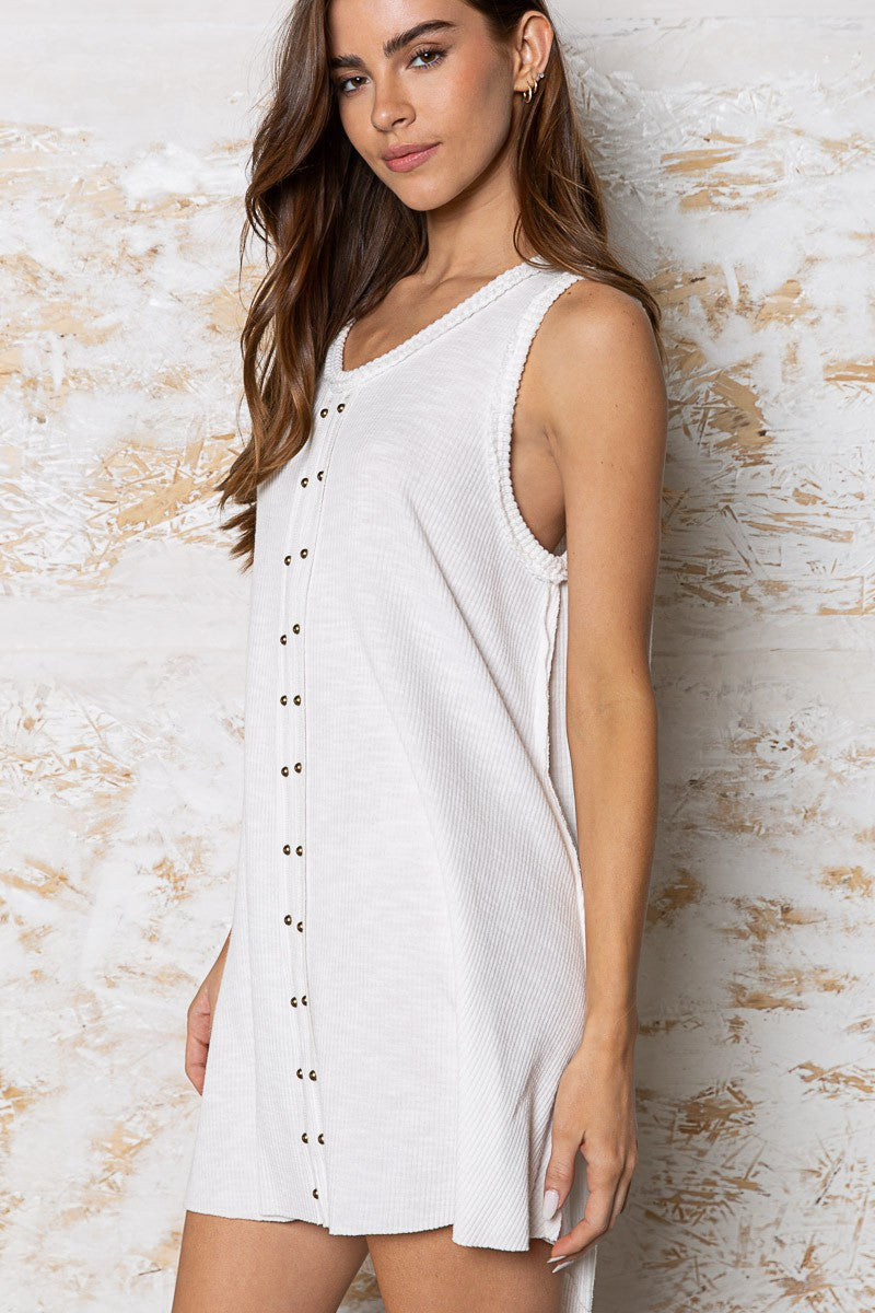 POL Round Neck Thermal Sleeveless Relaxed Fit Rib Thermal Mix Dress - Roulhac Fashion Boutique