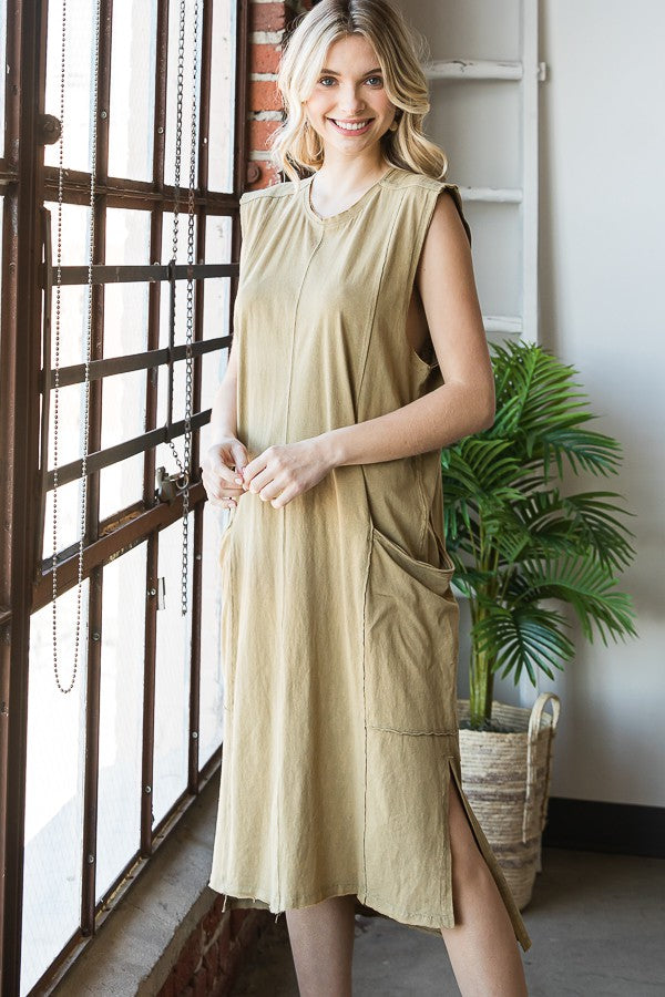 Oli & Hali Mineral Washed Sleeveless Side Pocket Dress
