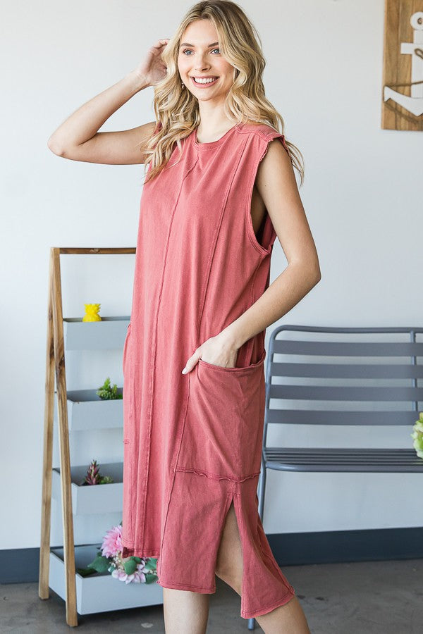 Oli & Hali Mineral Washed Sleeveless Side Pocket Dress