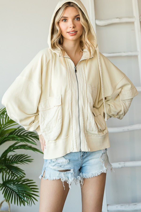 Oli & Hali Mineral Washed Cargo Pockets Hoodie Jacket