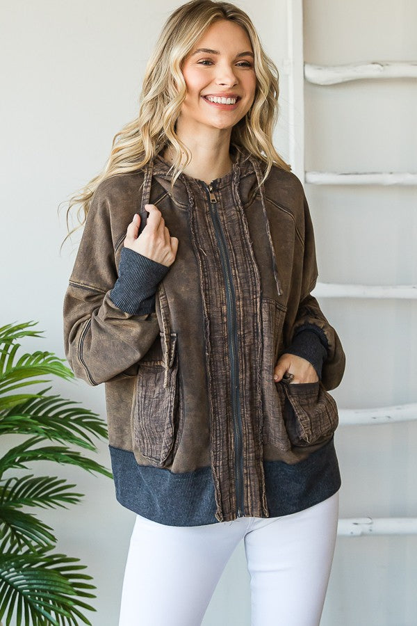 Oli & Hali Mineral Washed Cargo Pockets Hoodie Jacket