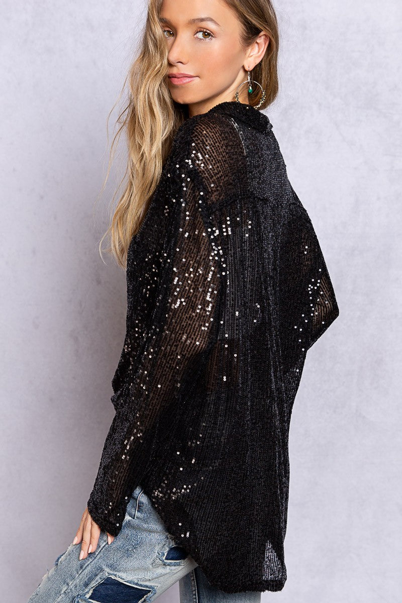 POL Casual Sequin Pocket Shirt Top