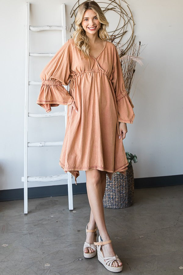 Oli & Hali Mineral Washed V Neck Square Hem Dress