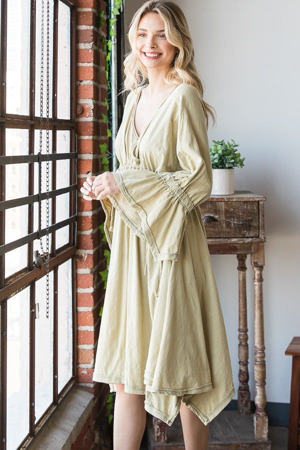 Oli & Hali Mineral Washed V Neck Square Hem Dress