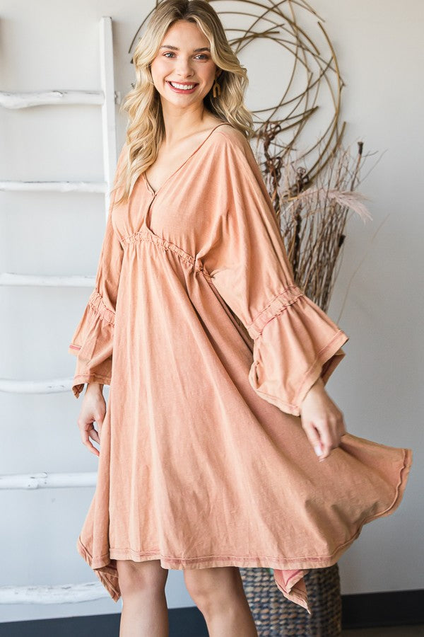 Oli & Hali Mineral Washed V Neck Square Hem Dress