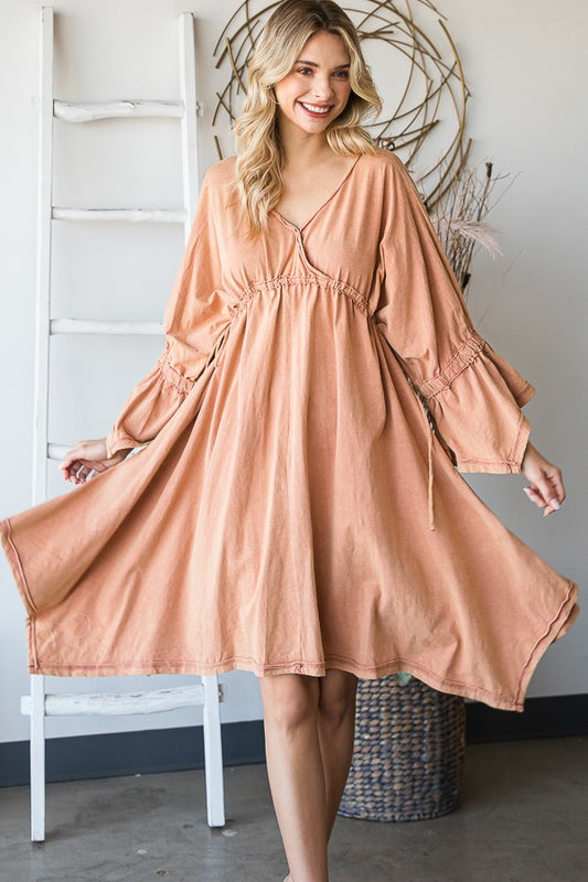 Oli & Hali Mineral Washed V Neck Square Hem Dress
