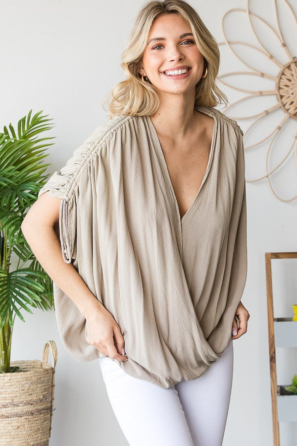 Oli & Hali Ruched Shoulder Overlap Top