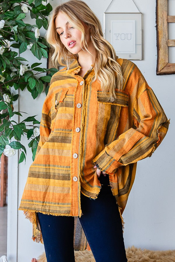 Oli & Hali Mineral Washed Multi Striped Shirts Top