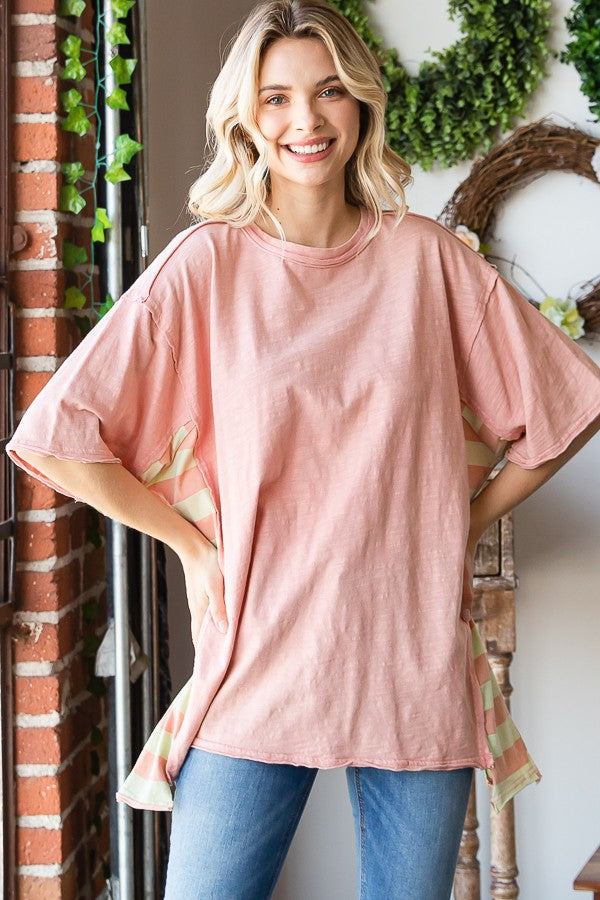 Oli & Hali Mineral Washed Stripe Sides Oversized Boxy Top
