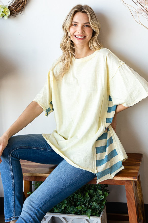 Oli & Hali Mineral Washed Stripe Sides Oversized Boxy Top