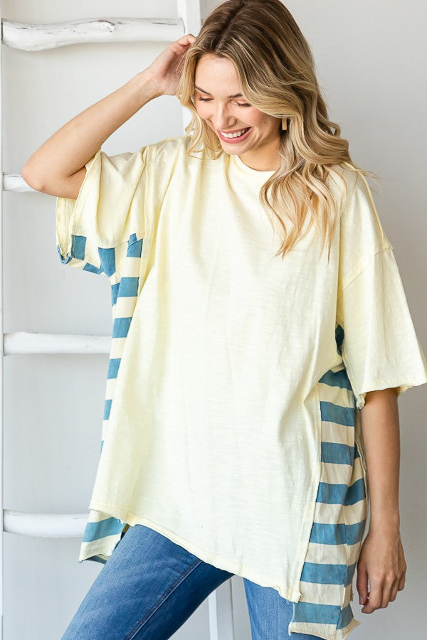 Oli & Hali Mineral Washed Stripe Sides Oversized Boxy Top