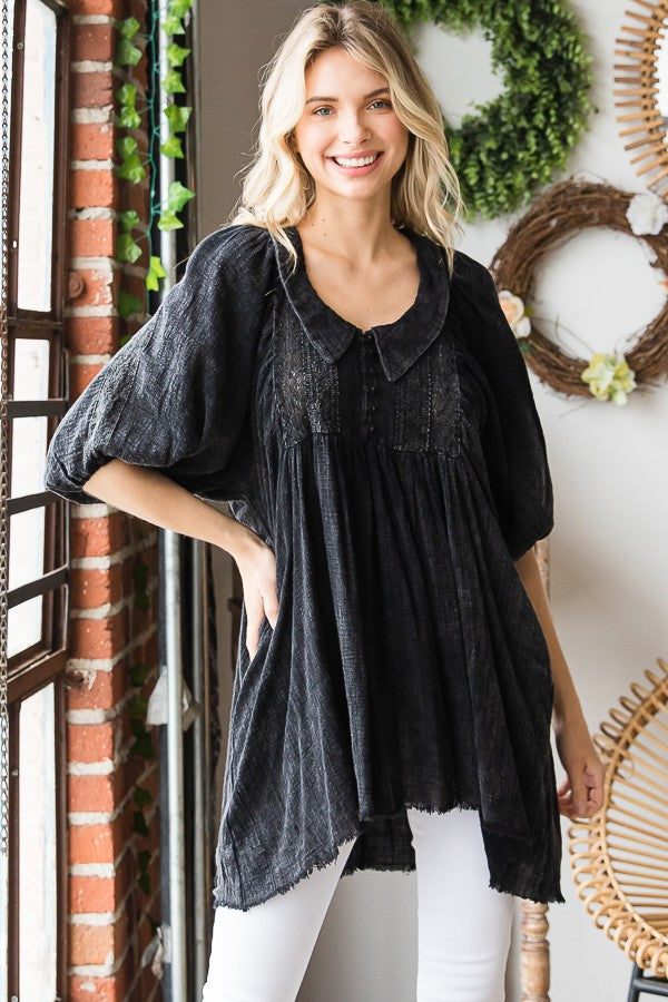 Oli & Hali Mineral Washed Lace Detail Tunic Top