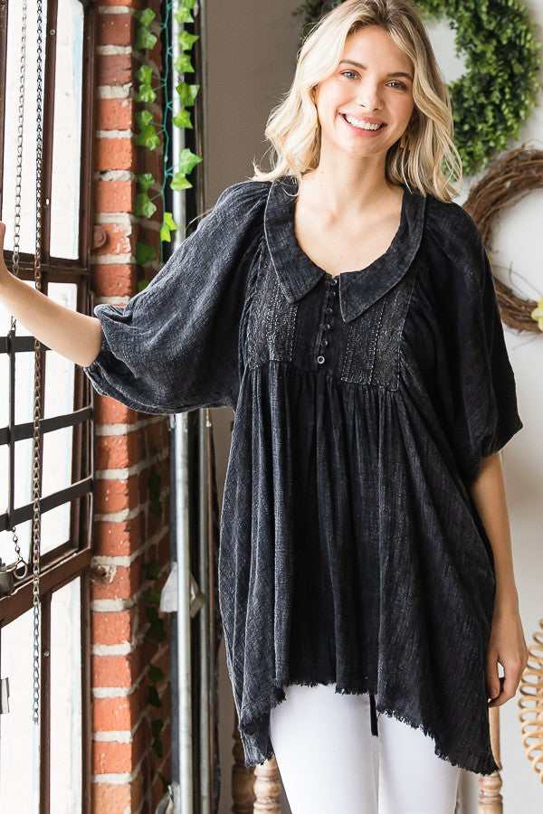 Oli & Hali Mineral Washed Lace Detail Tunic Top