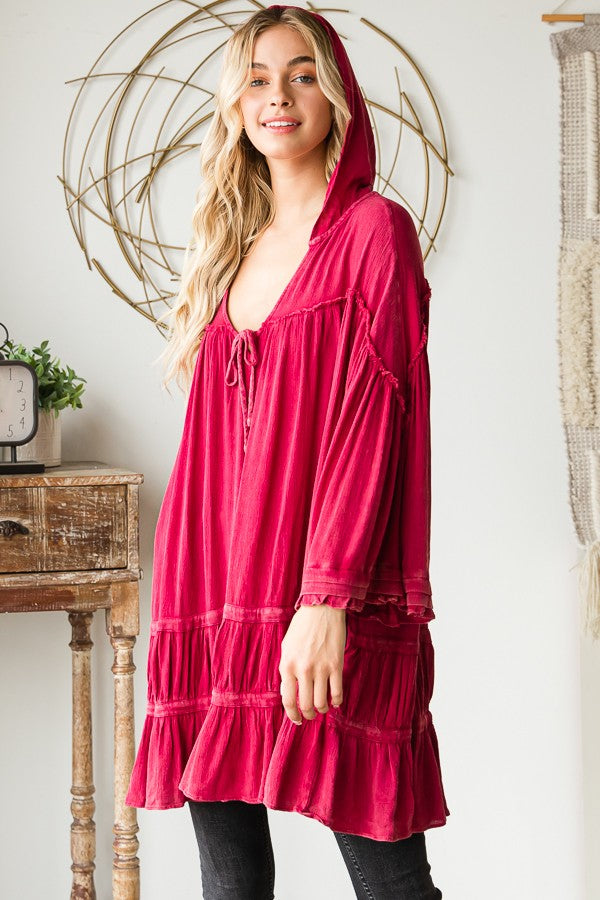 Oli & Hali Mineral Washed Ruffle Hem Hoodie Top