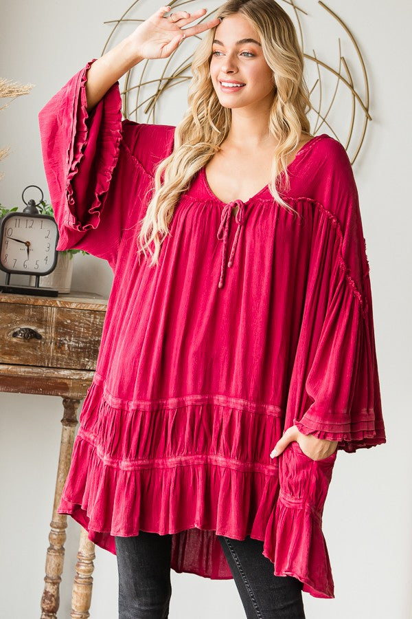 Oli & Hali Mineral Washed Ruffle Hem Hoodie Top