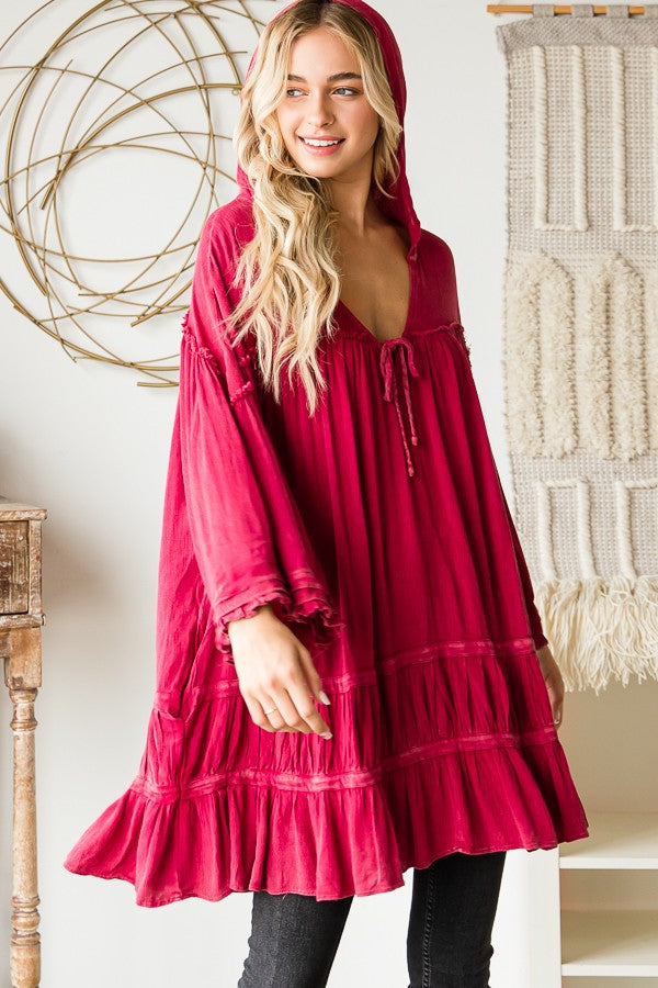 Oli & Hali Mineral Washed Ruffle Hem Hoodie Top