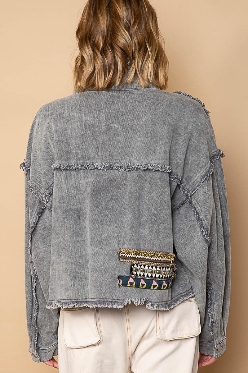 POL High Neck Zippered Snap Button Pockets Long Sleeves Jacket