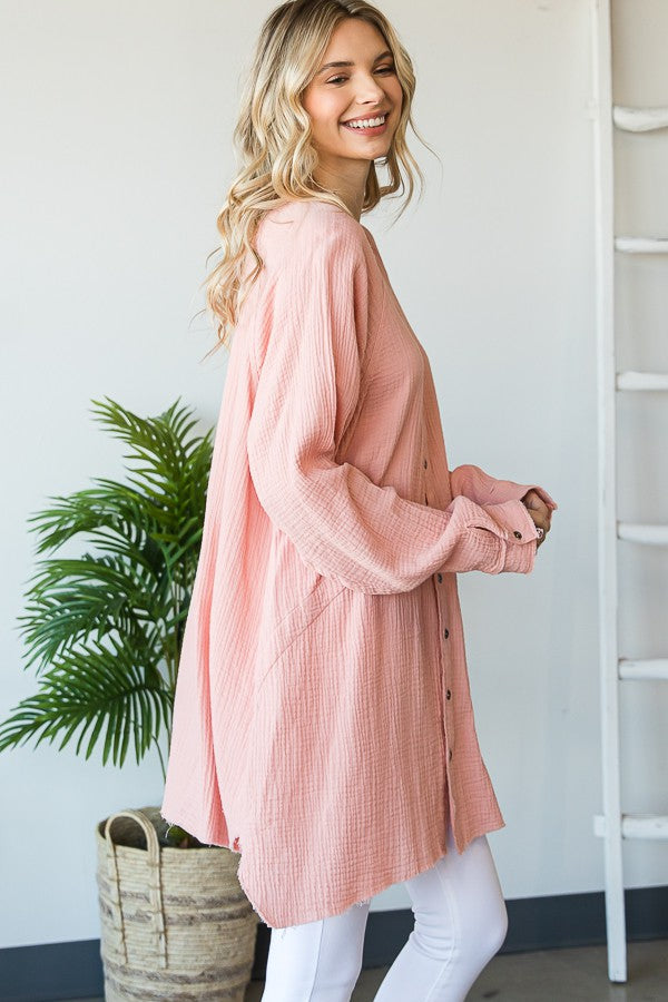 Oli & Hali Washed Button Front Double Gauze Shirt Top